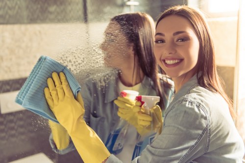 Professional carpet cleaners working on a residential floor covering